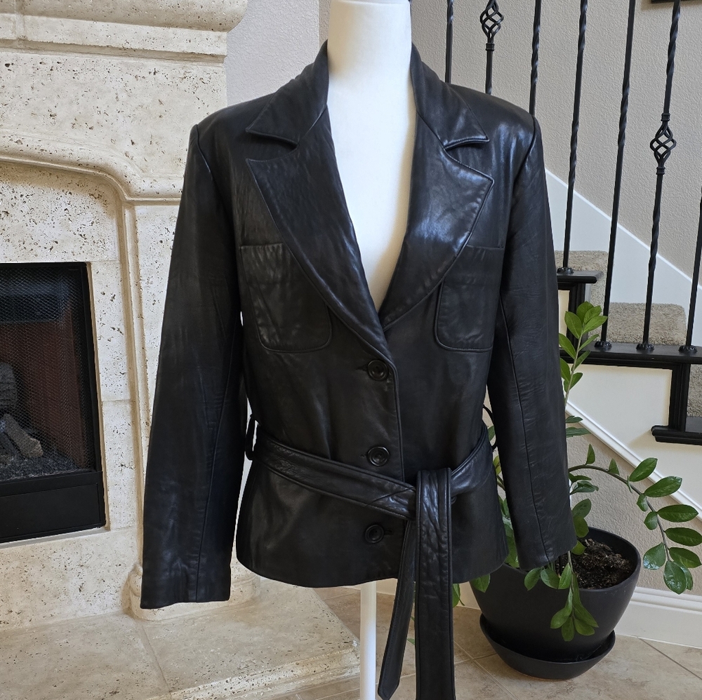 Vintage Rare John Michael Women's Belted Genuine Leather Jacket USA Medium
